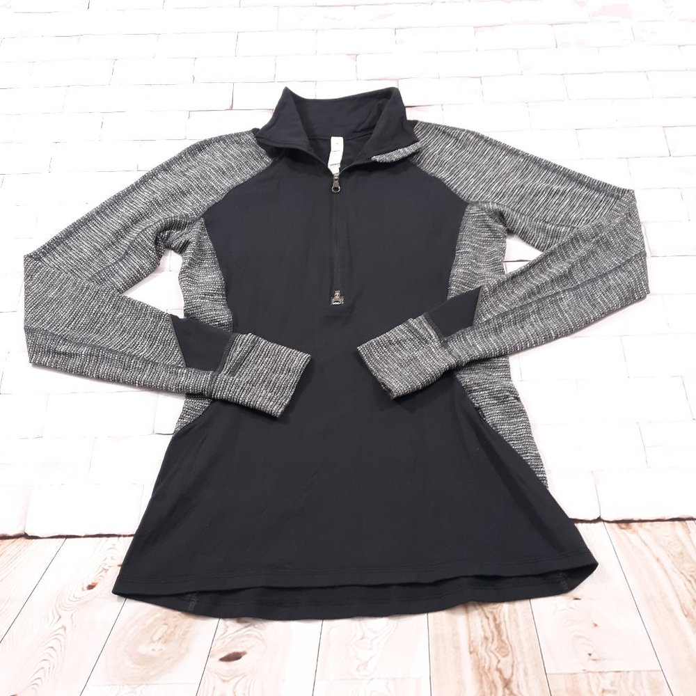 Lululemon Sweatshirt 1/4 Zip Womens Size 8 Nylon Spandex Black Gray Gym Workout